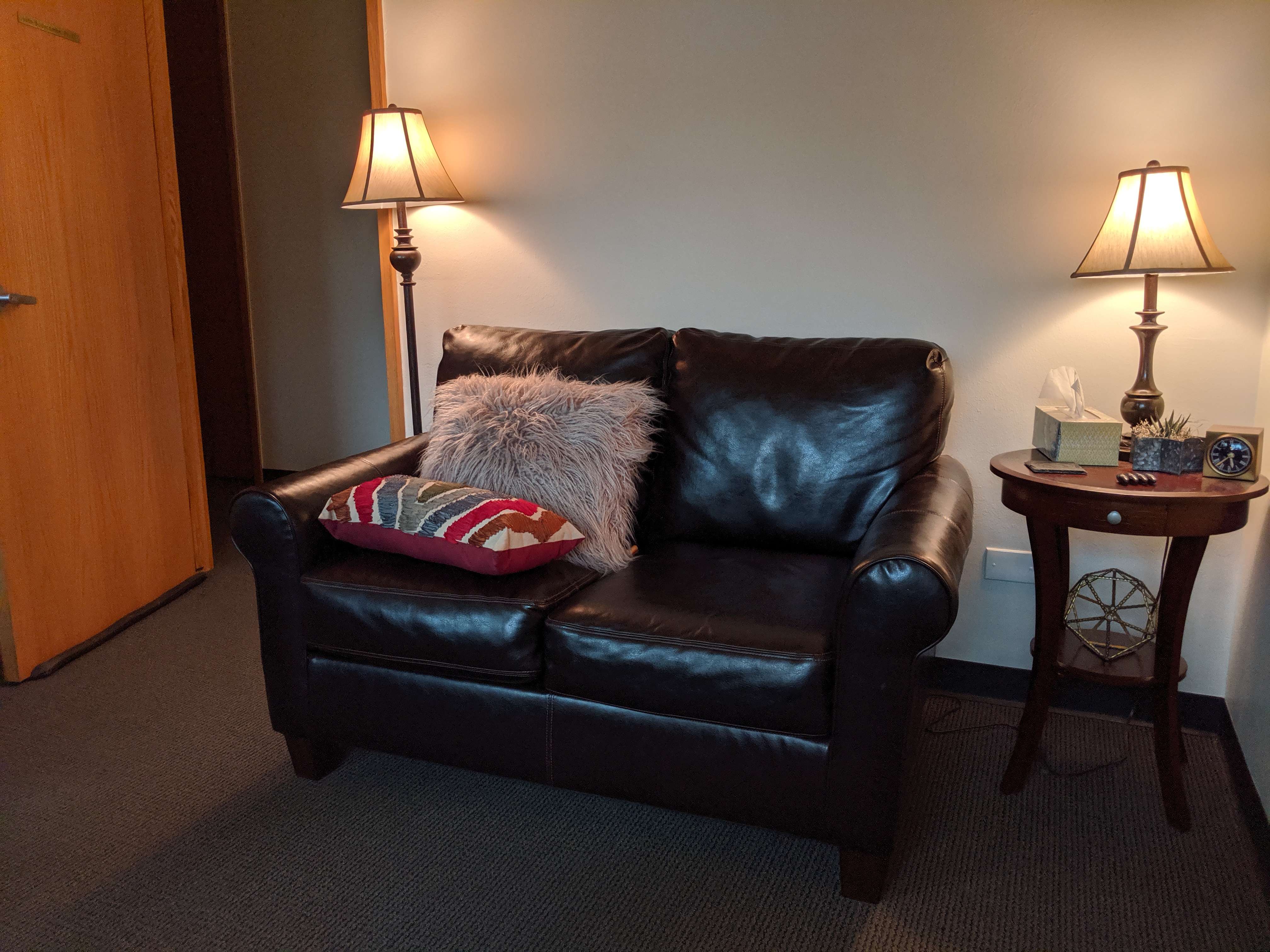 This comfortable couch has seen it\'s fair share of therapeutic experiences
