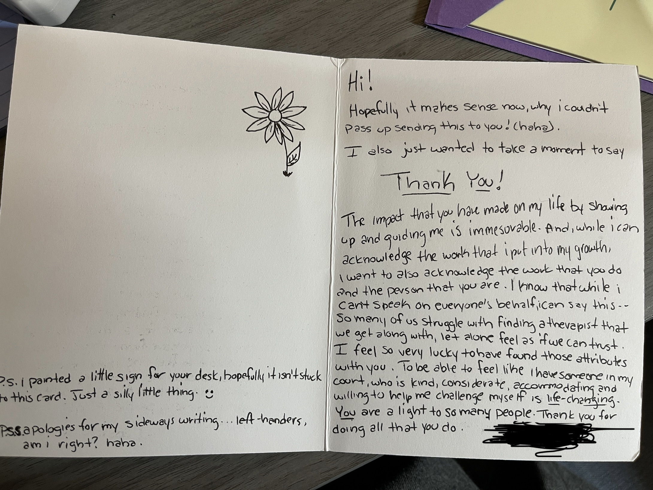 This was a card I received from someone I work with (posted with permission)