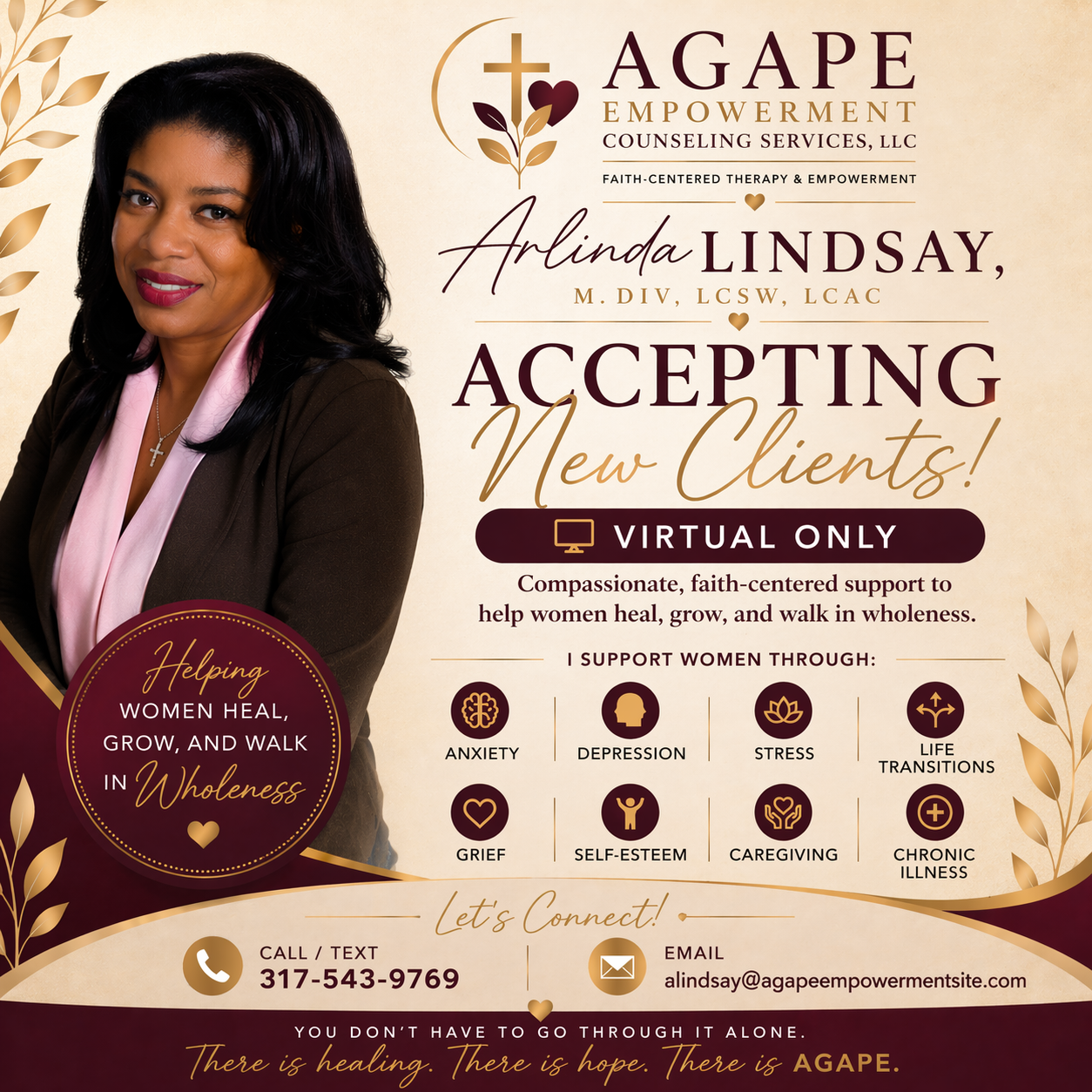 Faith-centered therapy for women navigating anxiety, stress, life transitions, and emotional overwhelm. Together, we will help you gain clarity, build confidence, and develop healthy coping strategies